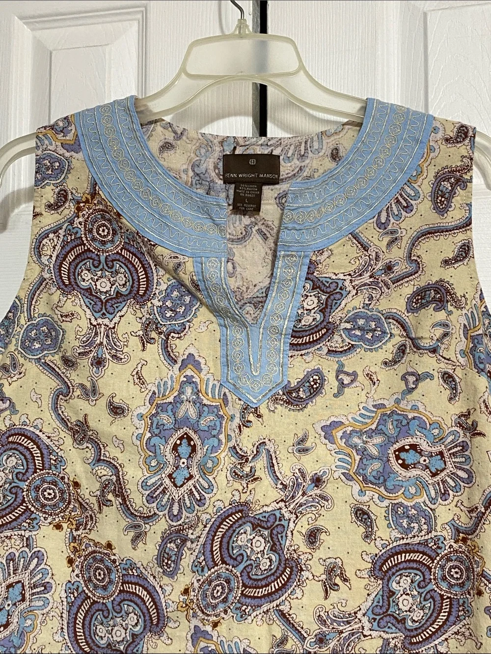 Fenn Wright Manson Linen blend & Embroidery V neck Tank top shirt blouse LARGE - Picture 2 of 9